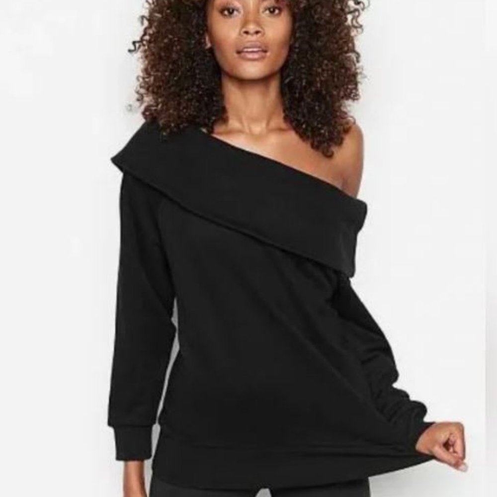 Victoria Sport Black Cowl Neck off the shoulder sweatshirt Size Small